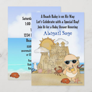 Cool Beach Baby Sandcastle Boys Baby shower Kaart