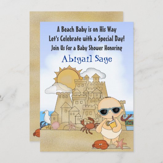 Cool Beach Baby shower Invitation pour garçons (Devant / Derrière)