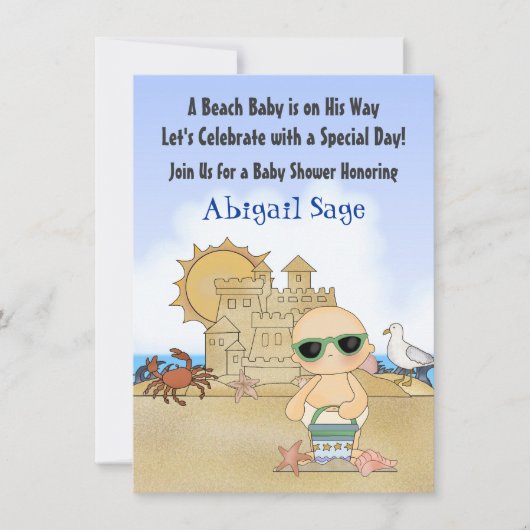 Cool Beach Baby shower Invitation pour garçons (Devant)