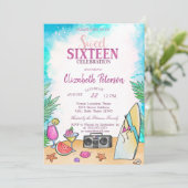 Cool Beach Cocktail Vruchten Zomer Sweet 16 Feestj Kaart (Staand voorkant)