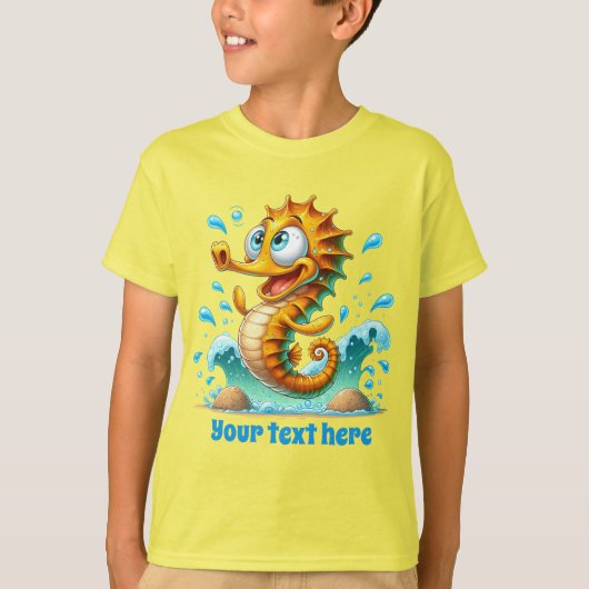 Cool Beach tekst unisex kinder zeepaardje toevoege T-shirt (Voorkant)