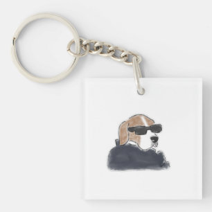 Cool Beagle-hond draagt zonnebril en jas Illu Sleutelhanger