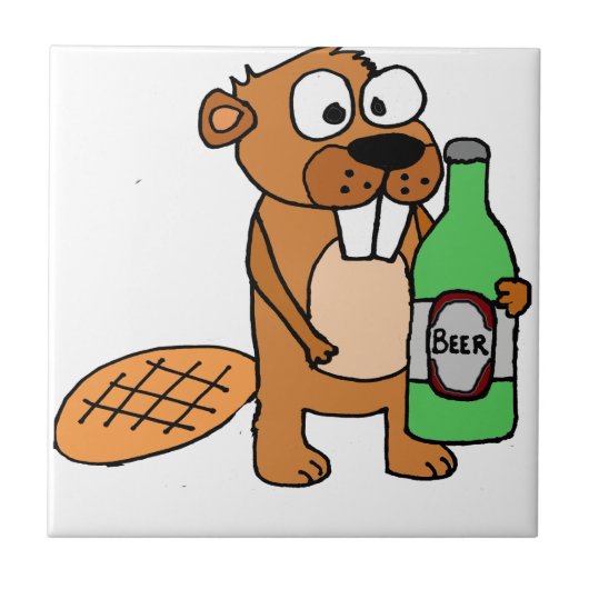 Cool Beaver Drink Cartoon bier Tegeltje (Voorkant)