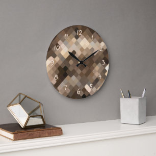 Cool Beige Brown Abstract Ronde Squares Patroon Grote Klok