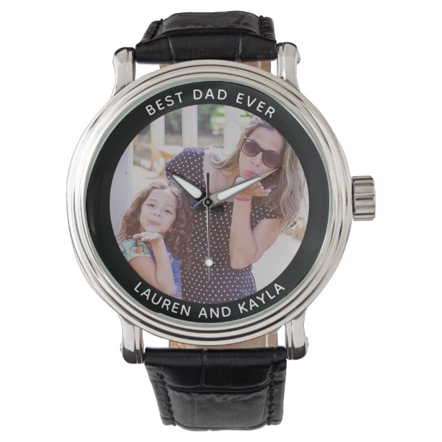 Cool BEST DAD EVER Modern Vaderdag Photo Horloge (Voorkant)