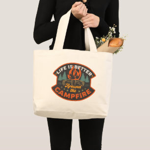Cool beter leven kampvuur grote tote bag