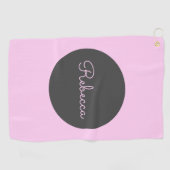 Cool bewerkbaar roze retro-modern scriptontwerp golfhanddoek (Horizontaal)