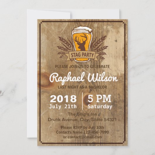 Cool Bier & Stag Bachelor Party Kaart (Voorkant)