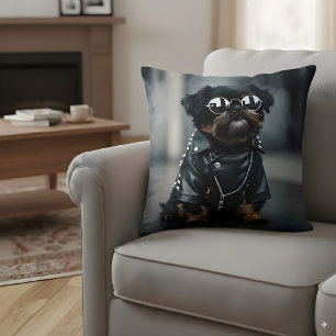 Cool Biker Dog met Zonnebril Funny Punk Rock Kussen