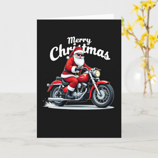 Cool Biker Père Noël Carte de Noël Arrière - plan  (Fleur jaune)