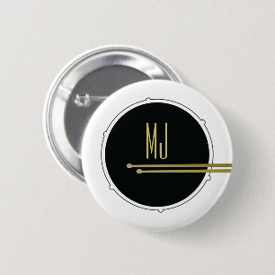 Cool Black and White Drums Rock Music Monogram Ronde Button 5,7 Cm