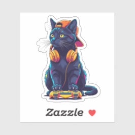 Cool Black Cat Gamer Halloween Spooky Design Sticker