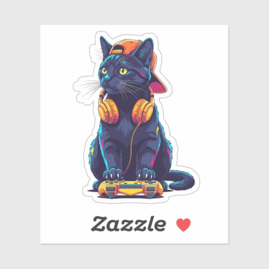 Cool Black Cat Gamer Halloween Spooky Design Sticker (Vel)