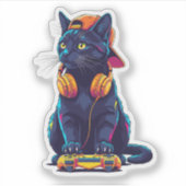 Cool Black Cat Gamer Halloween Spooky Design Sticker (Voorkant)