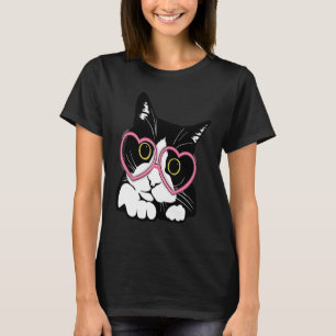 Cool Black Cat Kitten Red Heart Glasses Happy vale T-shirt