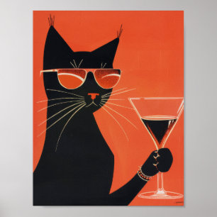 Cool Black Cat met zonnebril Drink van een Mok Poster