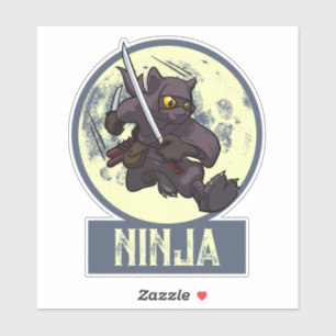Cool Black Cat Ninja Cartoon Flying Kick Artwork Sticker