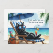 Cool Black Cat op het strand Briefkaart (Voorkant / Achterkant)