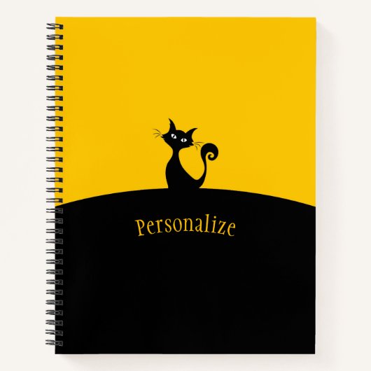 Cool Black Cat Yellow & Black Personalize Notitieboek (Voorkant)