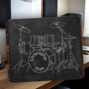 Cool Black Chalkboard Sketch Drumset Drummers Naam Muismat