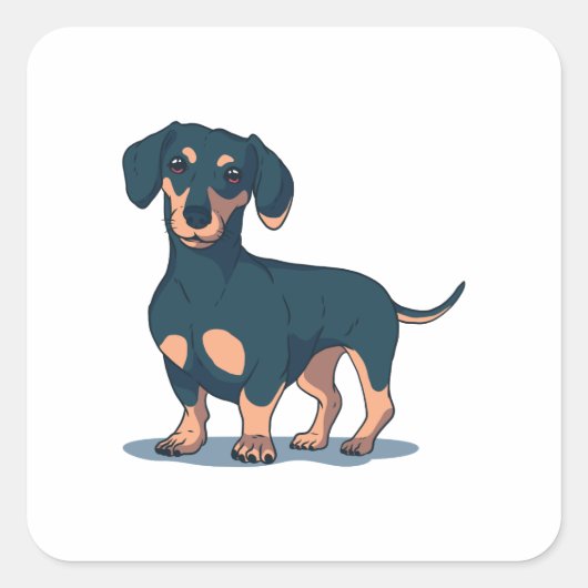 Cool Black Dachshund Dog Design Vierkante Sticker (Voorkant)