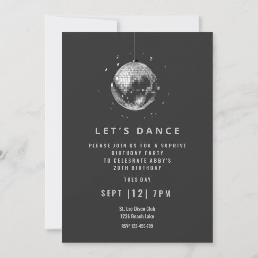 Cool black disco danse anniversaire invitation (Devant)
