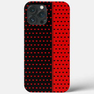 Cool Black en Red Polka Dots/ Hearts Patroon iPhone 13 Pro Max Hoesje