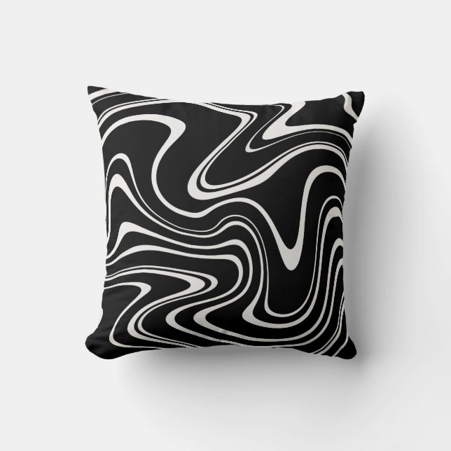 Cool Black en White Wavy Stripe Pattern Kussen (Voorkant)