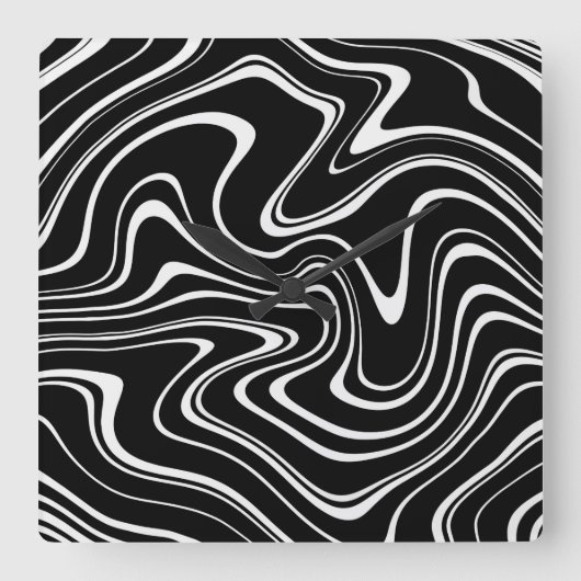 Cool Black en White Wavy Stripe Pattern Vierkante Klok (Voorkant)