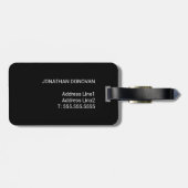 Cool Black Faux Silver Stripe Monogram Bagagelabel (Achterkant horizontaal)