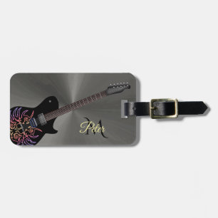 Cool Black Fiery Guitar Monogram Bagagelabel