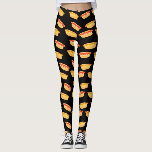 Cool Black Funny Pattern Hot Dog Leggings (Voorkant)
