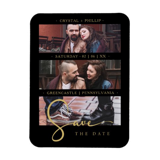 Cool Black Golden Romantic Wedding 3 Multi Photos Magneet (Verticaal)