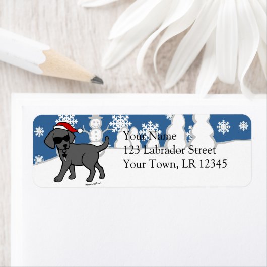 Cool Black Lab Cartoon Kerst Etiket (Insitu)