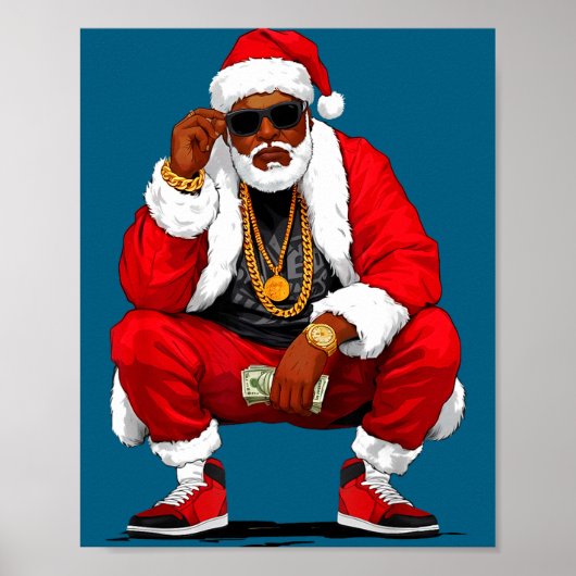 Cool Black Man Santa Claus Christmas African Ameri Poster (Voorkant)