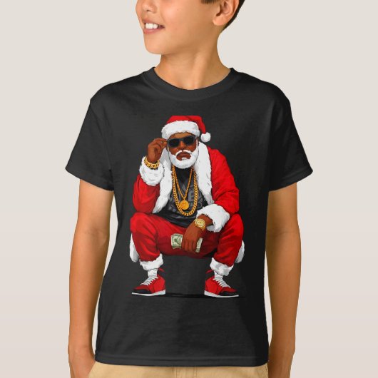 Cool Black Man Santa Claus Christmas African Ameri T-shirt (Voorkant)