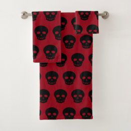 Cool Black Skull Pattern Burgundy Bad Handdoek