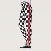 Cool Black White Checkered Flag Pattern Red Stripe Leggings (Links)