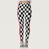 Cool Black White Checkered Flag Pattern Red Stripe Leggings (Voorkant)