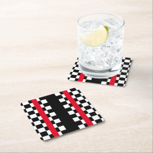 Cool Black White Checkered Flagroonpatroonvierkant Vierkante Kartonnen Onderzetter