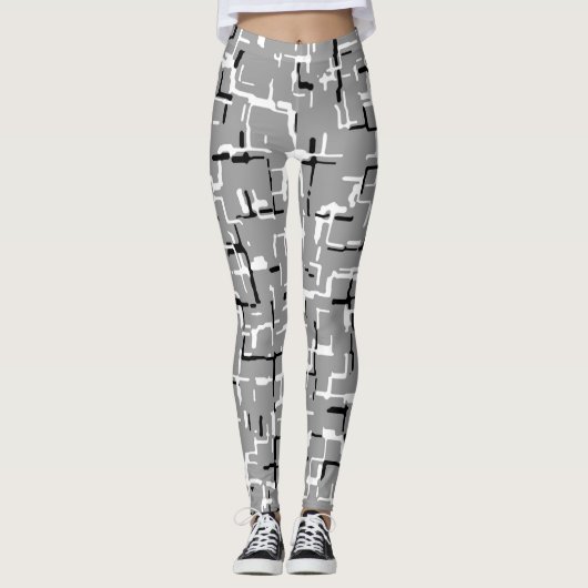 COOL Black White Grey Abstract Pattern Leggings (Voorkant)