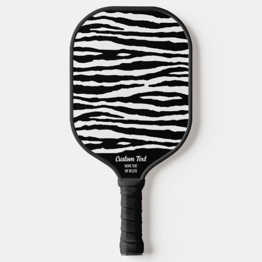 Cool Black White Zebra Stripe Print Custom Text Pickleball Paddle (Voorkant)