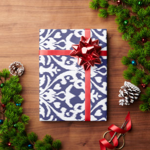 Cool blauw en wit ikat tribaal patroon cadeaupapier