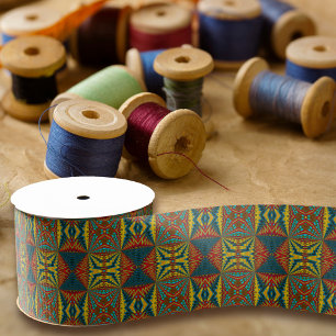 Cool Blauw Rood Geel Retro Geometrisch Etnisch Sta Grosgrain Lint