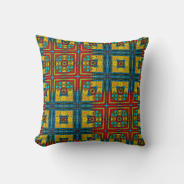 Cool Blauw Rood Geel Retro Geometrisch Etnisch Sta Kussen