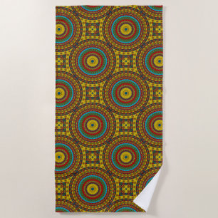 Cool Blauw Rood Geel Retro Geometrisch Etnisch Sta Strandlaken