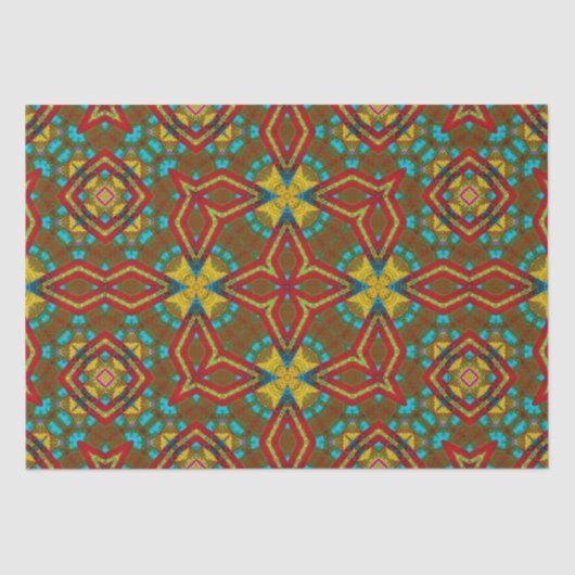 Cool Blauw Rood Geel Retro Geometrisch Etnisch Sta Tissuepapier (Voorkant)