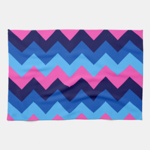 Cool Blauw Roze Chevron Patroon Keukenhanddoek