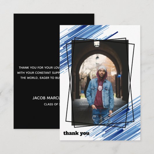 Cool Bleu Abstrait Photo Carte de remerciements (Devant / Derrière)