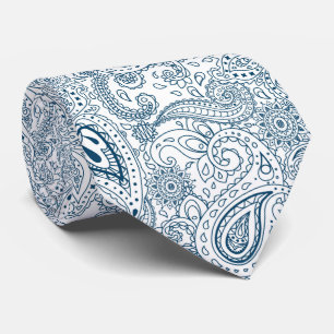 cool bleu blanc paisley carrelé motif cravate